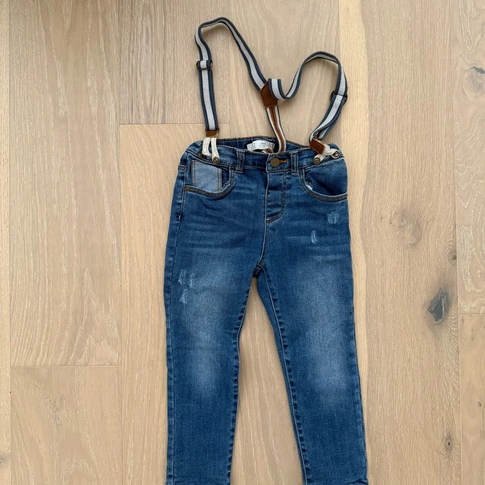 Zara Kids Dark Blue Denim Jeans with Striped Suspenders